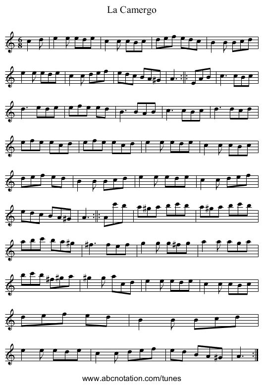 Camergo, La - staff notation