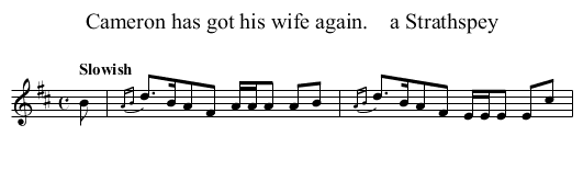 Cameron has got his wife again.    a Strathspey - staff notation