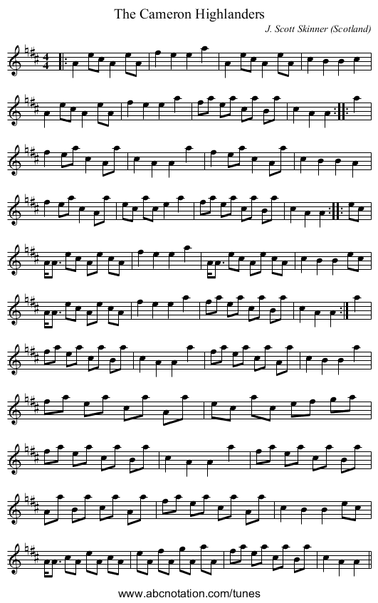 Cameron Highlanders, The - staff notation