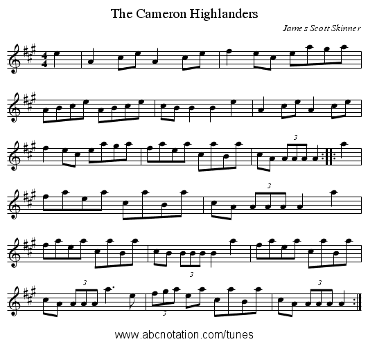 Cameron Highlanders, The - staff notation