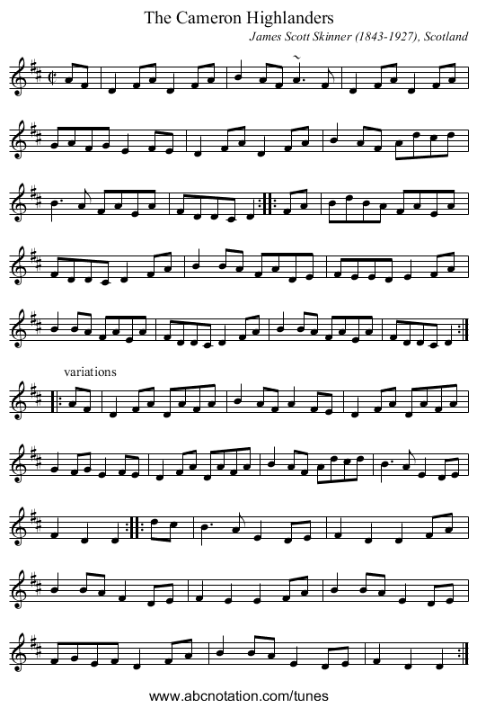 Cameron Highlanders, The - staff notation
