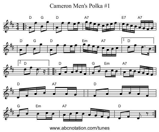 Cameron Men's Polka #1 - staff notation