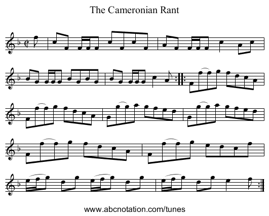 Cameronian Rant, The - staff notation