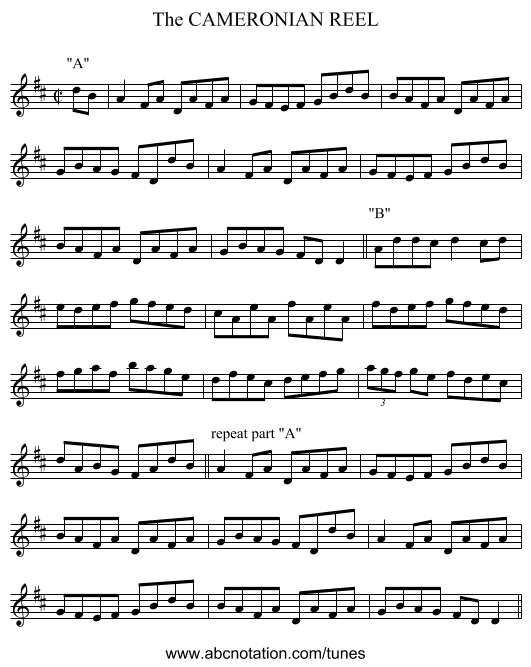 CAMERONIAN REEL, The - staff notation