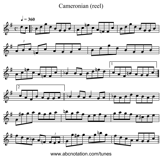 Cameronian (reel) - staff notation