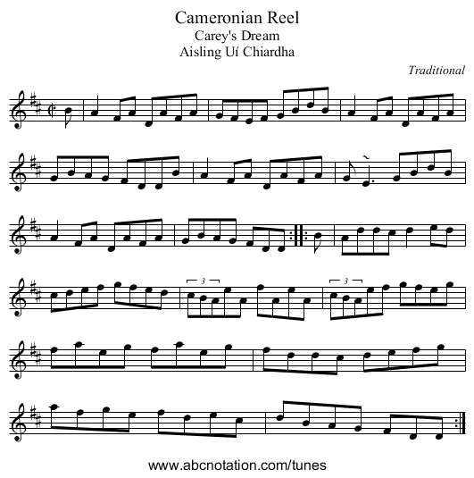 Cameronian Reel - staff notation
