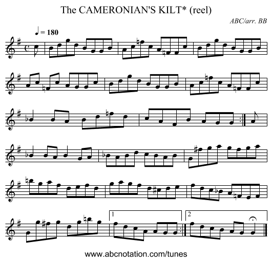 CAMERONIAN'S KILT* (reel), The - staff notation