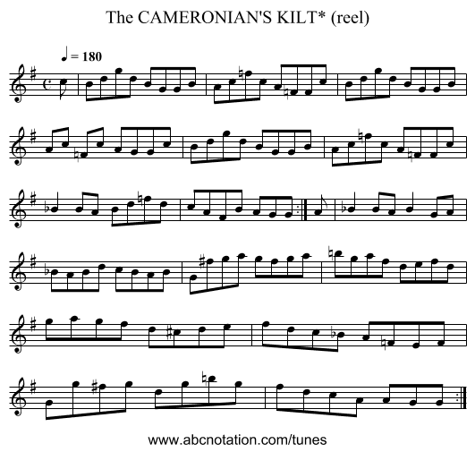 CAMERONIAN'S KILT* (reel), The - staff notation