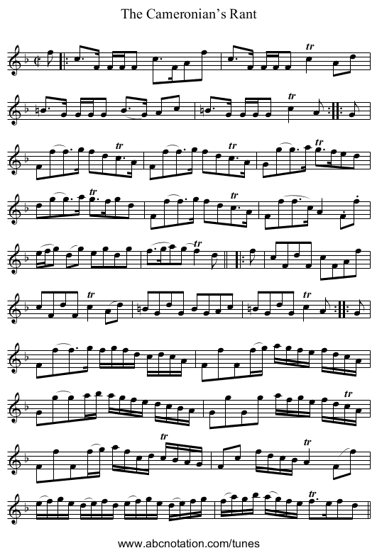 Cameronian’s Rant, The - staff notation