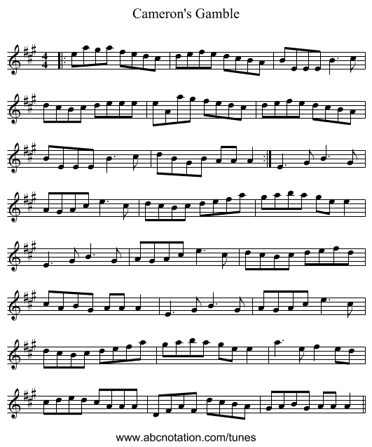 Cameron's Gamble - staff notation
