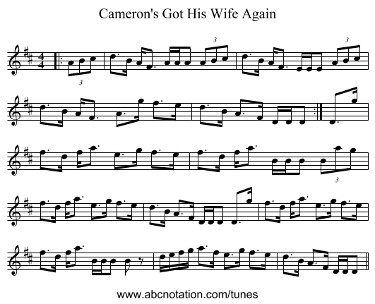 Cameron's Got His Wife Again - staff notation