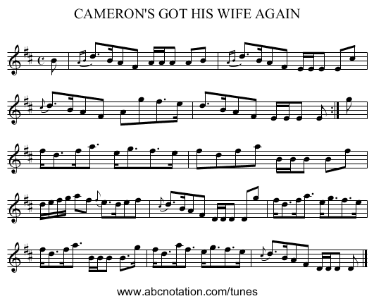 CAMERON'S GOT HIS WIFE AGAIN - staff notation