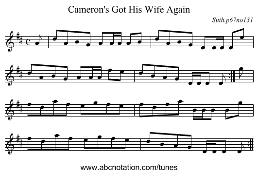 Cameron's Got His Wife Again - staff notation