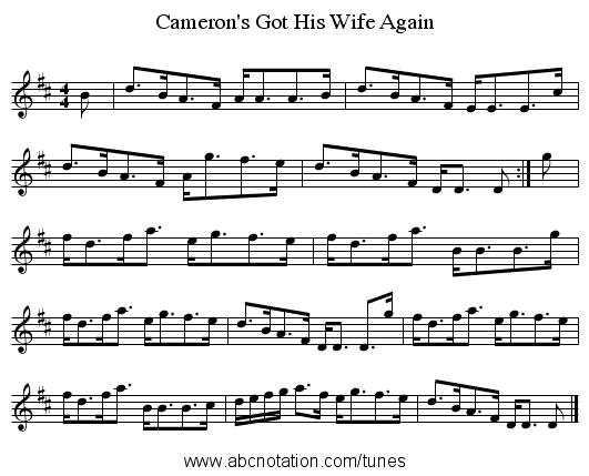 Cameron's Got His Wife Again - staff notation