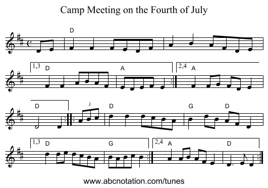 Camp Meeting on the Fourth of July - staff notation