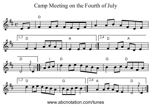 Camp Meeting on the Fourth of July - staff notation