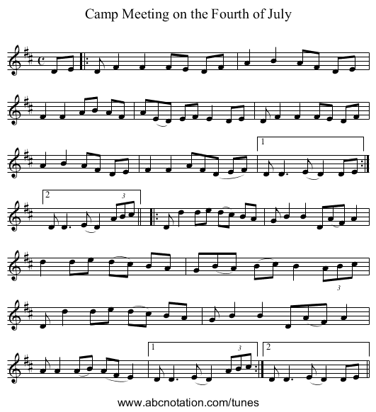 Camp Meeting on the Fourth of July - staff notation