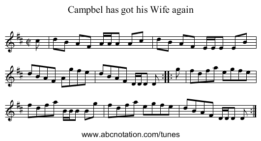 Campbel has got his Wife again - staff notation