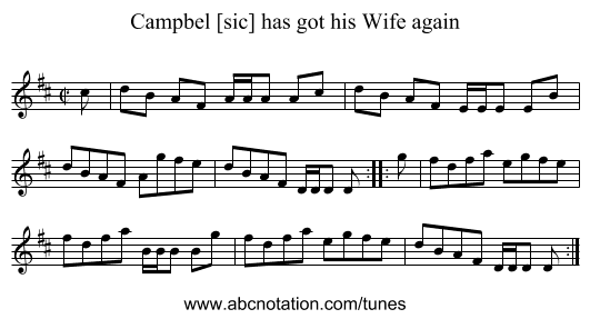 Campbel [sic] has got his Wife again - staff notation