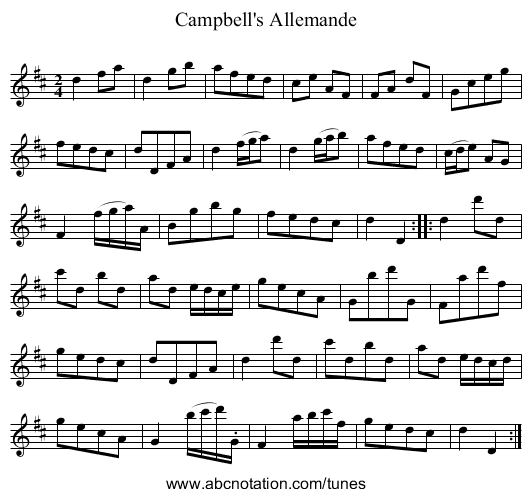 Campbell's Allemande - staff notation