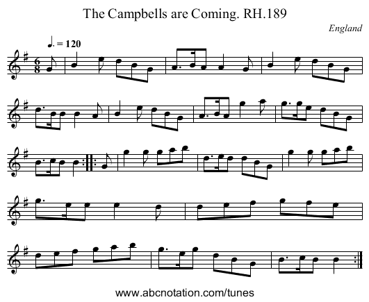 Campbells are Coming. RH.189, The - staff notation