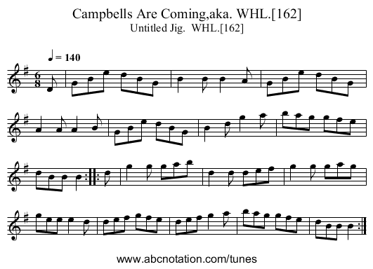 Campbells Are Coming,aka. WHL.[162] - staff notation