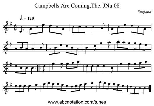 Campbells Are Coming,The. JNu.08 - staff notation