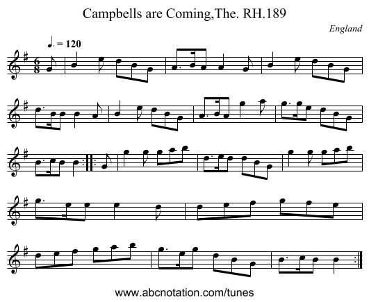 Campbells are Coming,The. RH.189 - staff notation