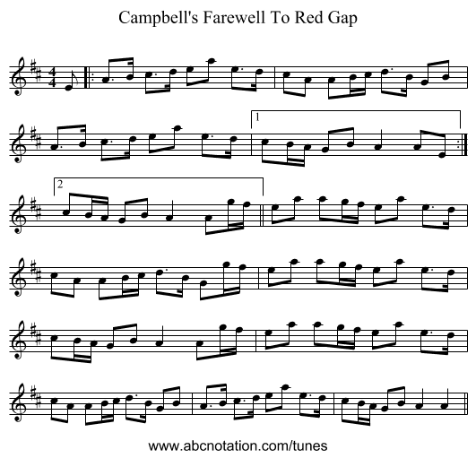 Campbell's Farewell To Red Gap - staff notation
