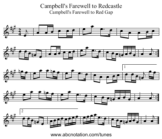 Campbell's Farewell to Redcastle - staff notation