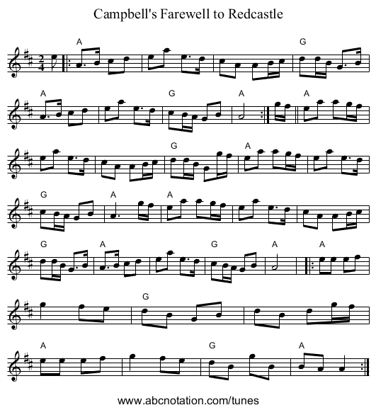 Campbell's Farewell to Redcastle - staff notation