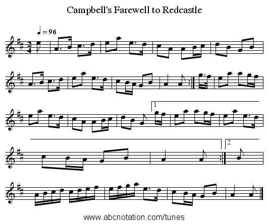 Campbell's Farewell to Redcastle - staff notation