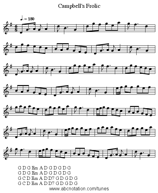 Campbell's Frolic - staff notation
