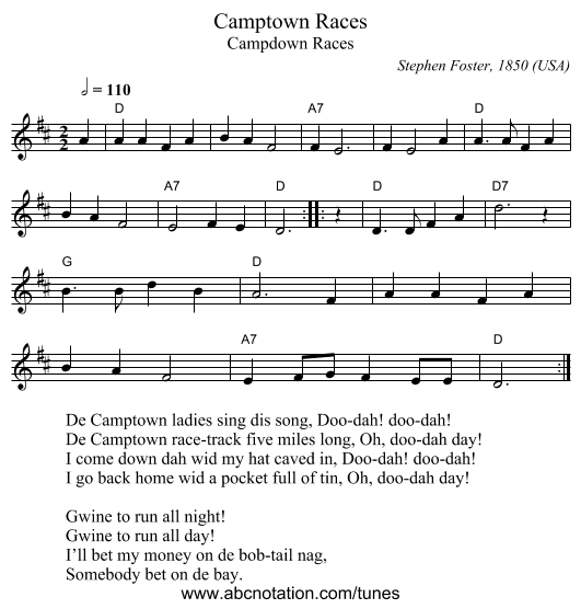 Camptown Races - staff notation