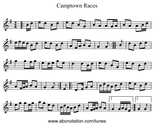 Camptown Races - staff notation