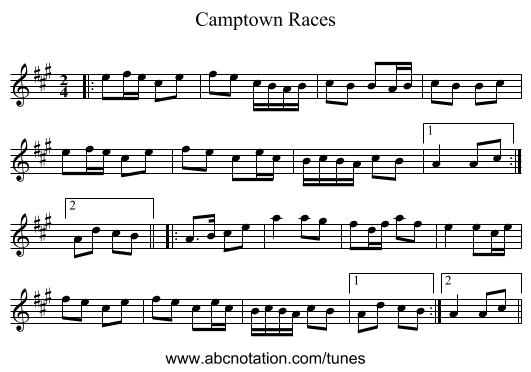 Camptown Races - staff notation