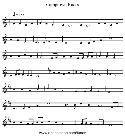 Camptown Races - staff notation