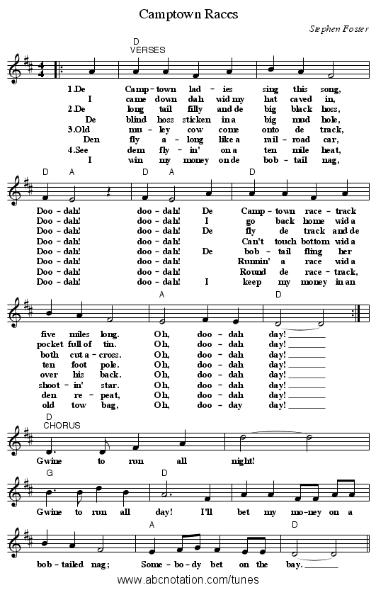 Camptown Races - staff notation