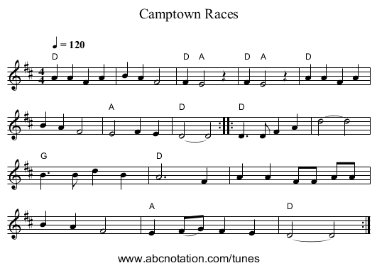 Camptown Races - staff notation