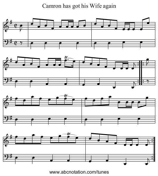 Camron has got his Wife again - staff notation