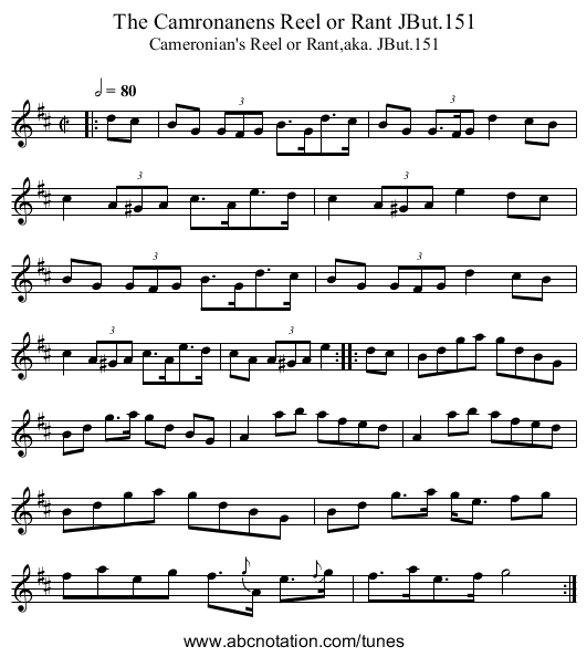 Camronanens Reel or Rant JBut.151, The - staff notation