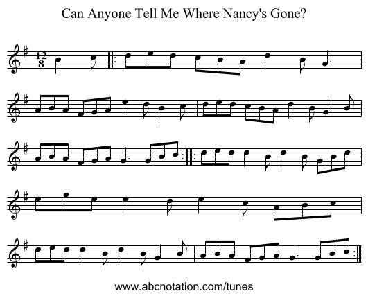 Can Anyone Tell Me Where Nancy's Gone? - staff notation
