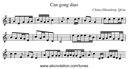 Can gong diao - staff notation