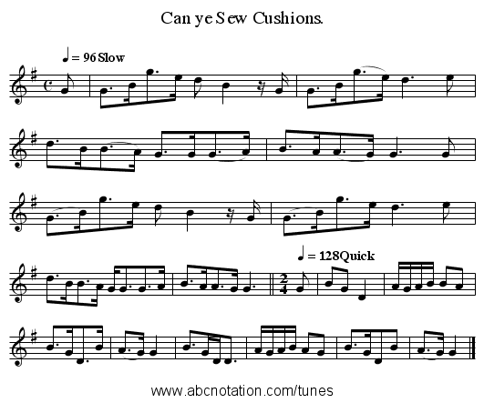Can ye Sew Cushions. - staff notation
