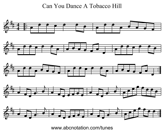 Can You Dance A Tobacco Hill - staff notation