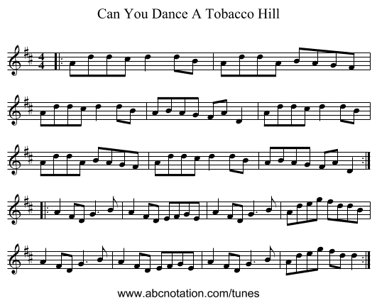 Can You Dance A Tobacco Hill - staff notation