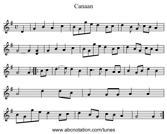 Canaan - staff notation