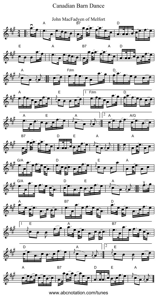 Canadian Barn Dance - staff notation