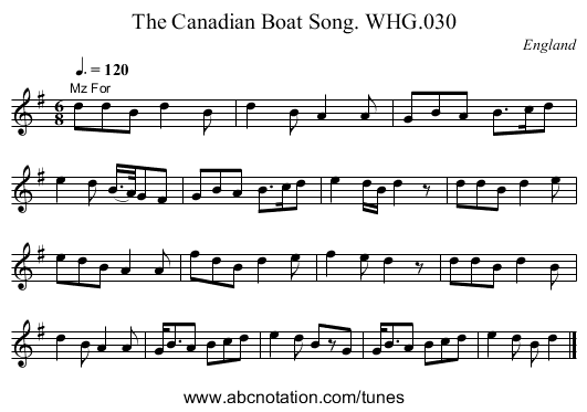 Canadian Boat Song. WHG.030, The - staff notation