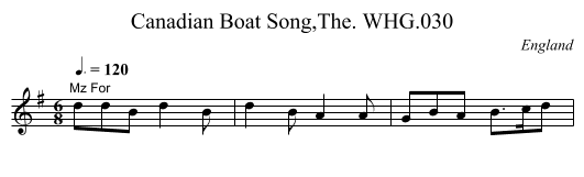 Canadian Boat Song,The. WHG.030 - staff notation